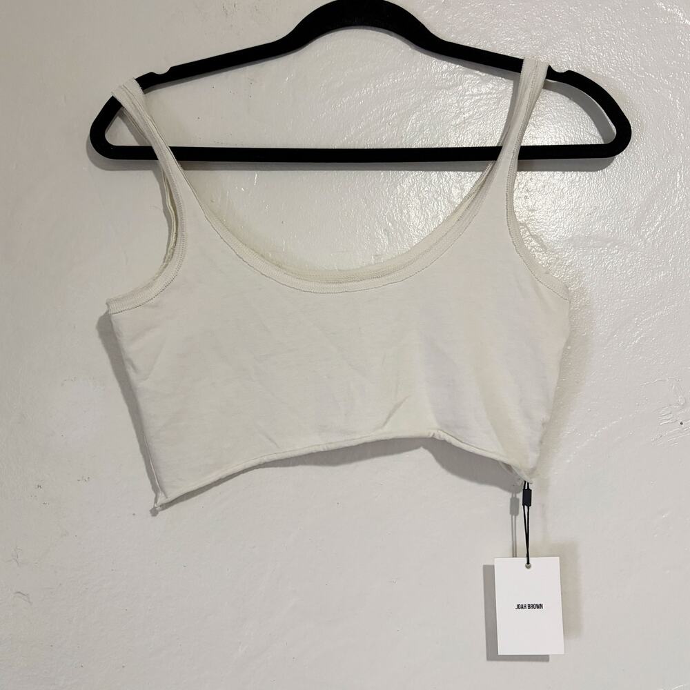 Joah Brown The Sporty Crop Tank Top Cream Raw Edge Cotton Made in USA S/M NWT - Picture 2 of 8